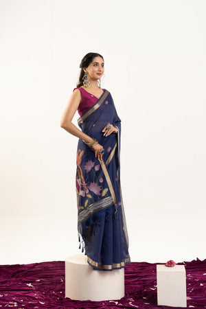 Blue Woven Cotton Saree (ACA5639)