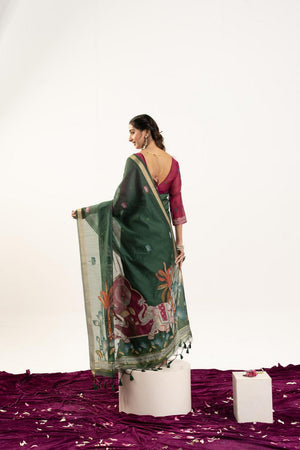 Green Woven Cotton Saree