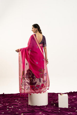 Pink Woven Cotton Saree (ACA5641)