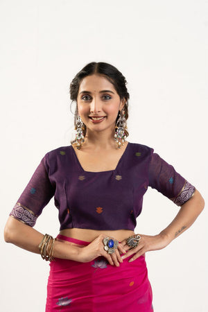 Pink Woven Cotton Saree (ACA5641)