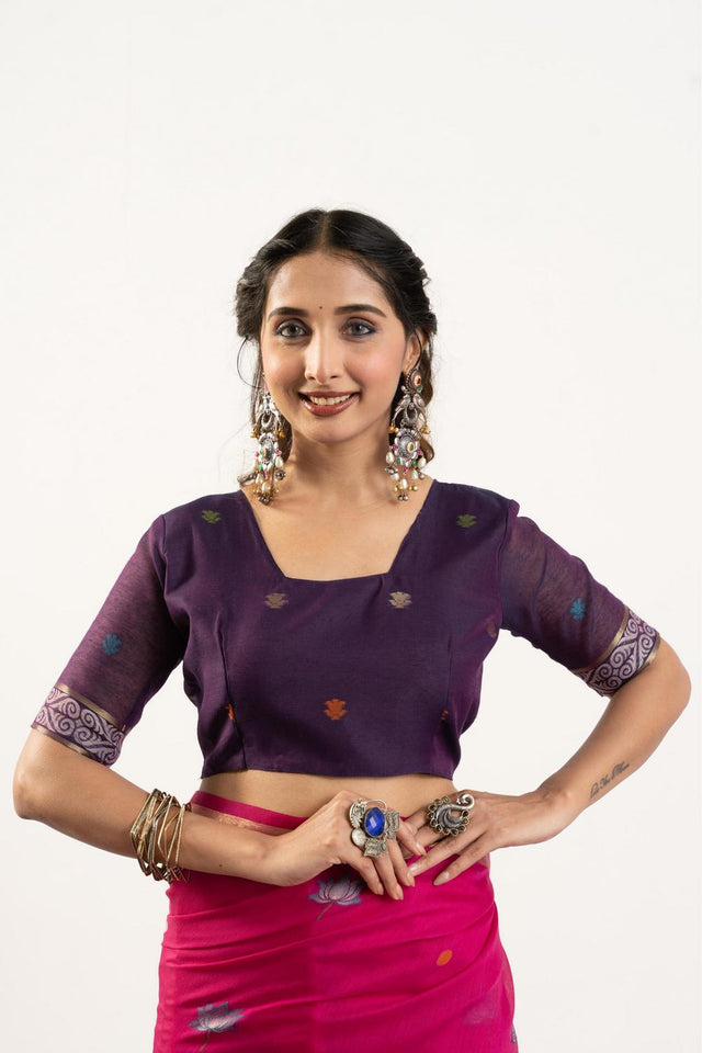 Pink Woven Cotton Saree (ACA5641)