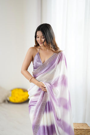 Lavender Embellished Satin Saree (ACA5648)