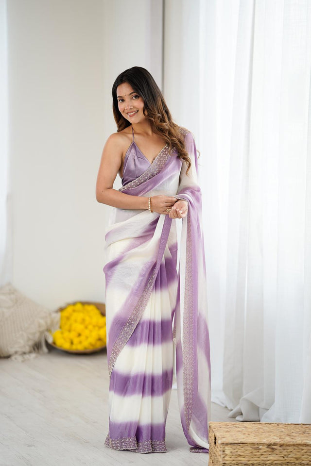 Lavender Embellished Satin Saree (ACA5648)