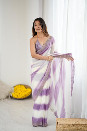Lavender Embellished Satin Saree (ACA5648)