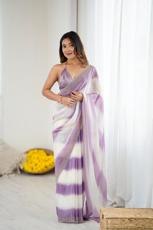 Lavender Embellished Satin Saree (ACA5648)
