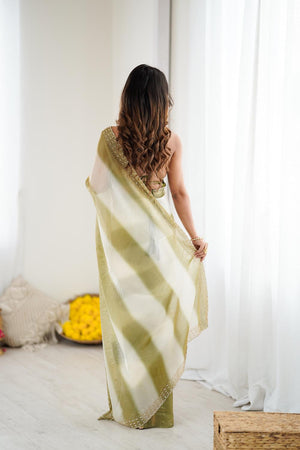 Green Embellished Satin Saree (ACA5649)