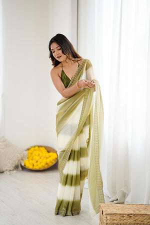 Green Embellished Satin Saree (ACA5649)