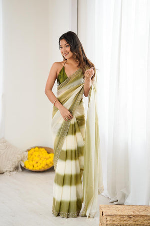 Green Embellished Satin Saree (ACA5649)