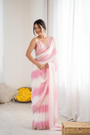 Pink Embellished Satin Saree (ACA5651)
