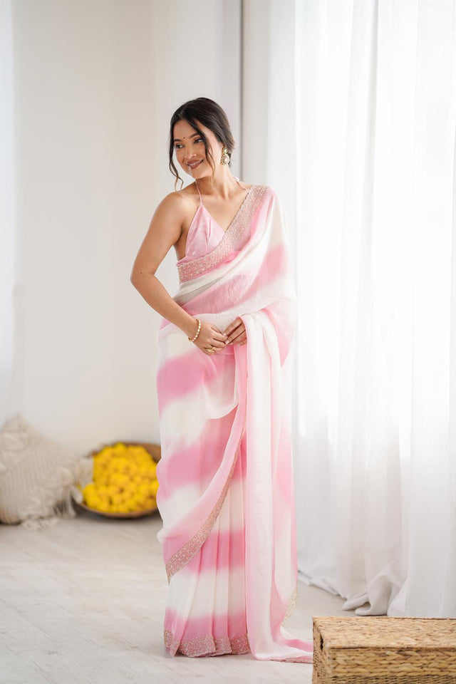 Pink Embellished Satin Saree (ACA5651)