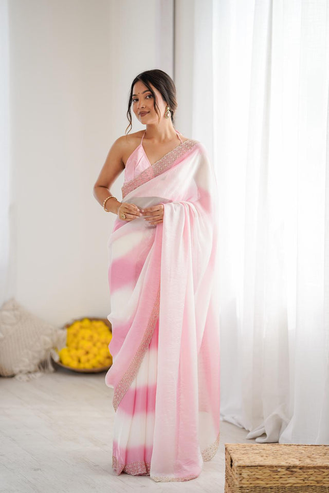 Pink Embellished Satin Saree (ACA5651)