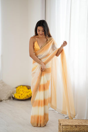 Yellow Embellished Satin Saree (ACA5653)