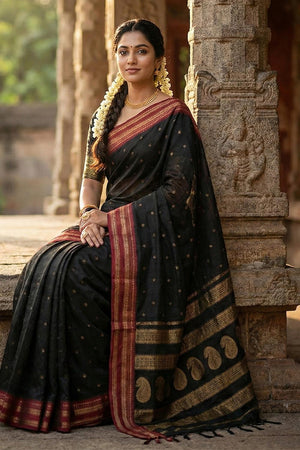 Black Zari Woven Silk Saree (ACA5658)