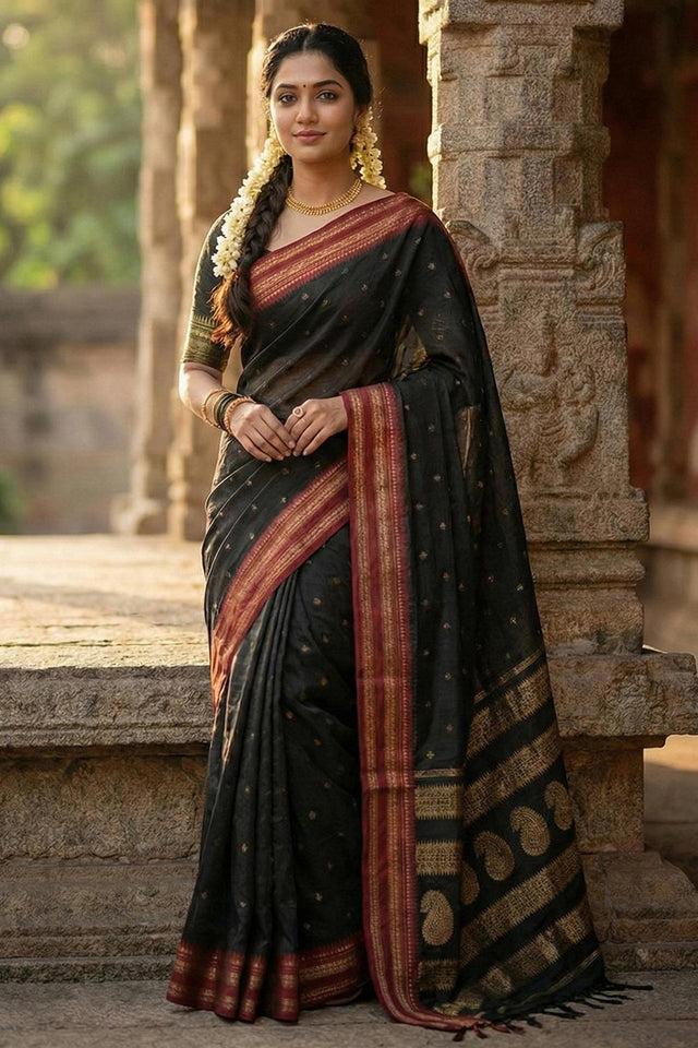 Black Zari Woven Silk Saree (ACA5658)