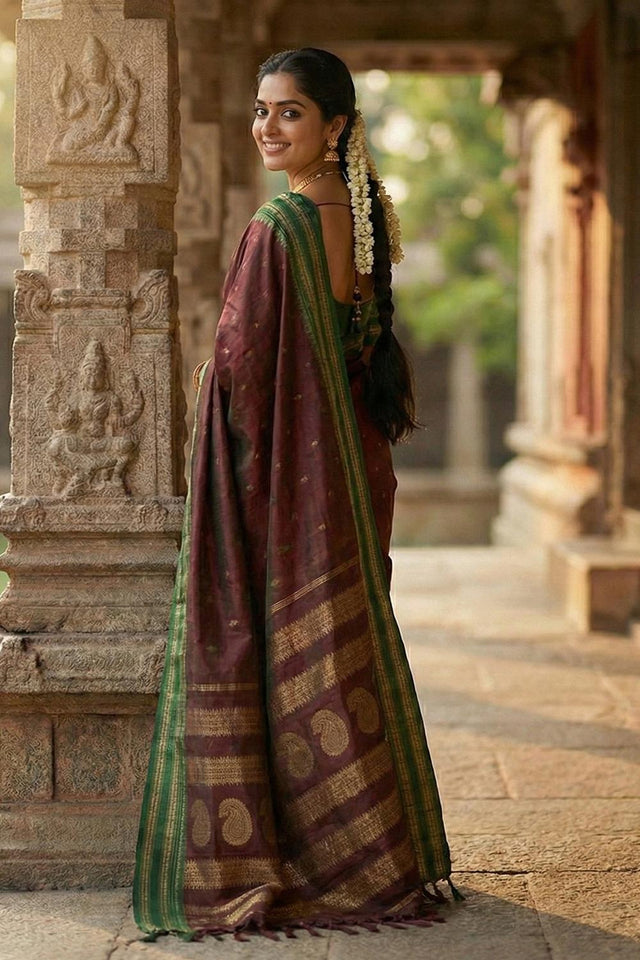 Maroon Zari Woven Silk Saree (ACA5659)