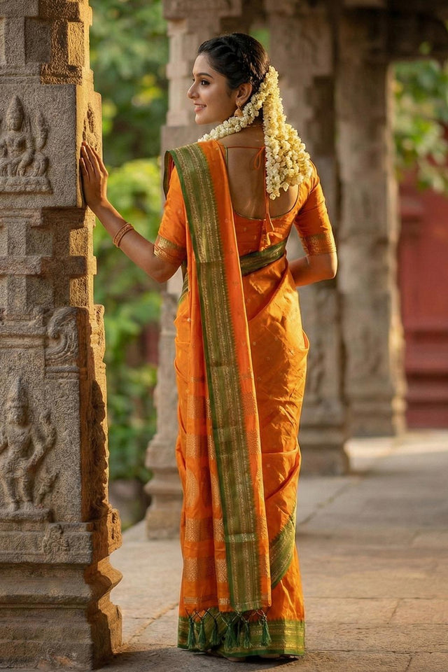 Mustard Zari Woven Silk Saree (ACA5660)