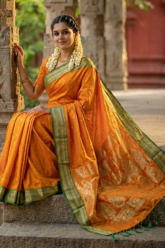 Mustard Zari Woven Silk Saree (ACA5660)