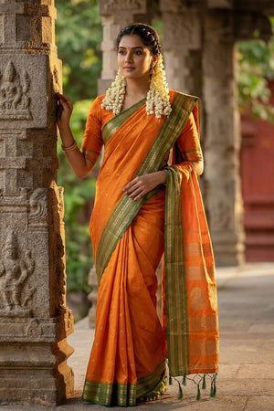 Mustard Zari Woven Silk Saree (ACA5660)