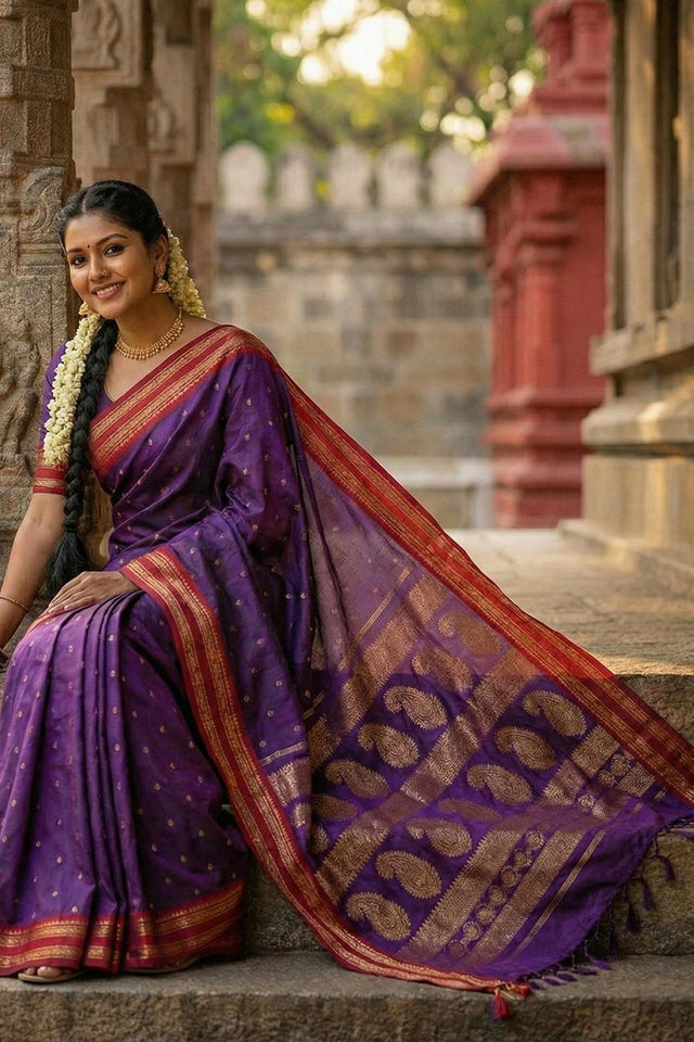 Violet Zari Woven Silk Saree (ACA5662)