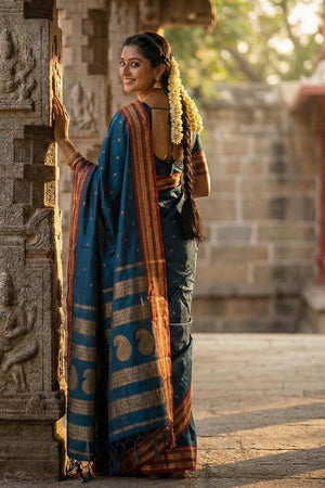 Turquoise Zari Woven Silk Saree (ACA5663)