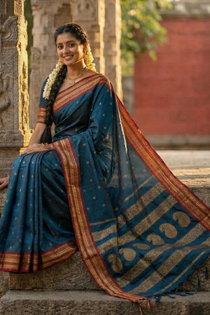 Turquoise Zari Woven Silk Saree (ACA5663)