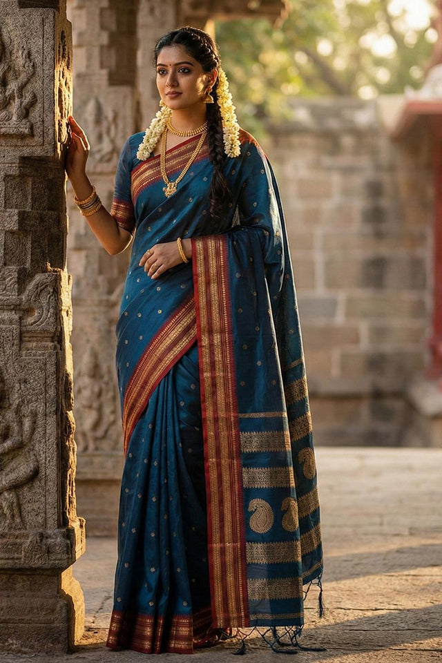 Turquoise Zari Woven Silk Saree (ACA5663)