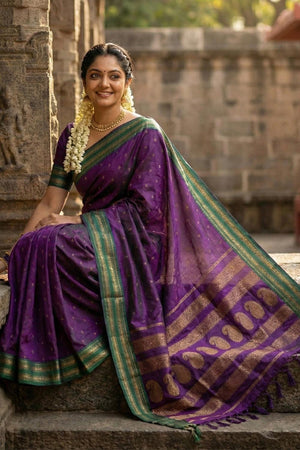 Violet Zari Woven Silk Saree