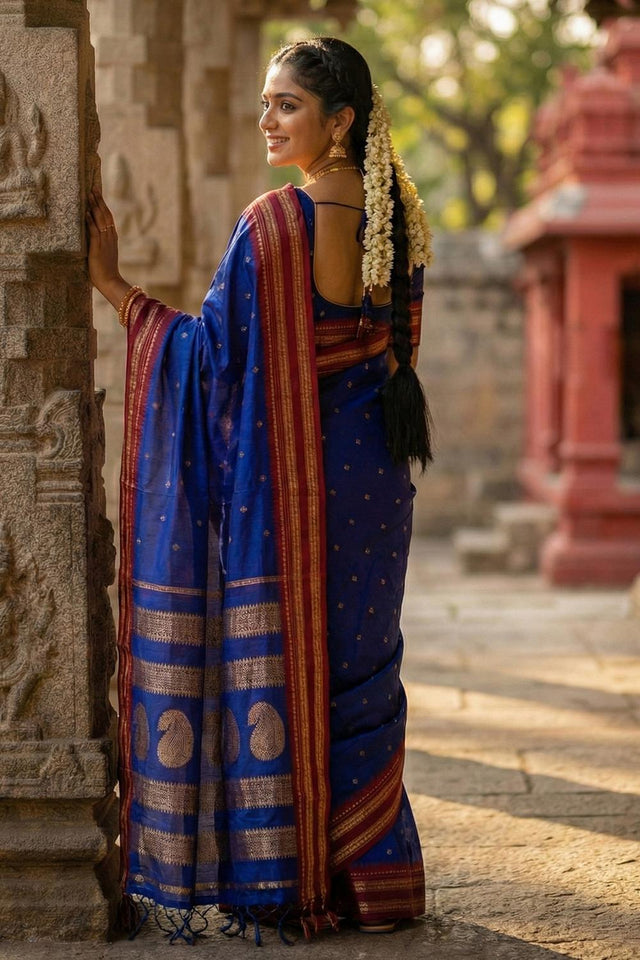 Blue Zari Woven Silk Saree
