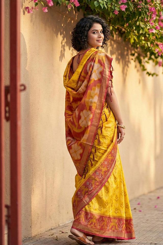 Yellow Woven Silk Saree