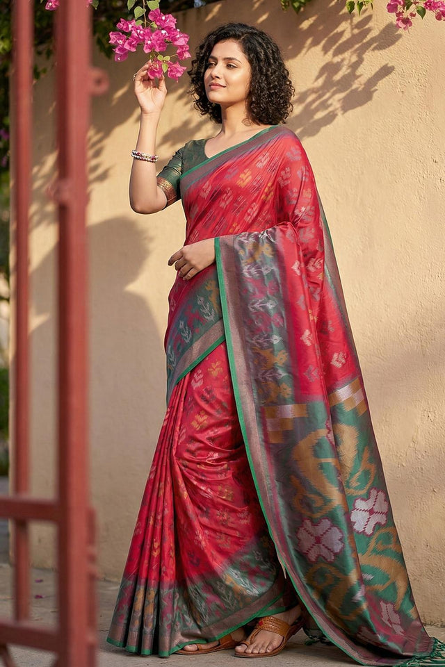 Red Woven Silk Saree