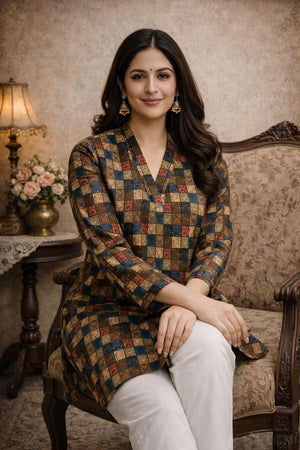 Multi Color Printed Muslin Short Kurti