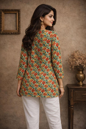 Peach Printed Muslin Short Kurti (ACA5678)