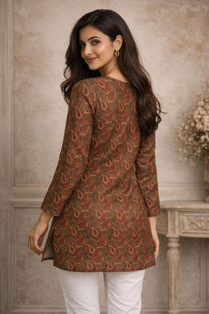 Brown Printed Muslin Short Kurti (ACA5679)
