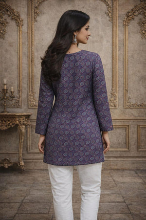 Violet Printed Muslin Short Kurti (ACA5680)