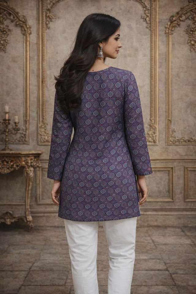 Violet Printed Muslin Short Kurti (ACA5680)