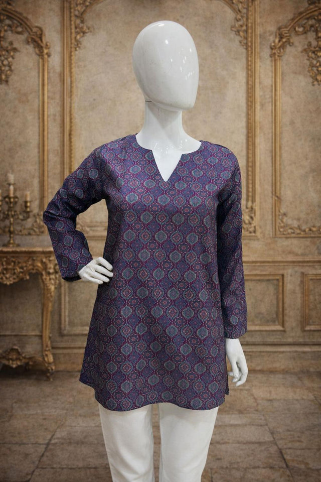 Violet Printed Muslin Short Kurti (ACA5680)
