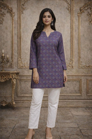 Violet Printed Muslin Short Kurti (ACA5680)