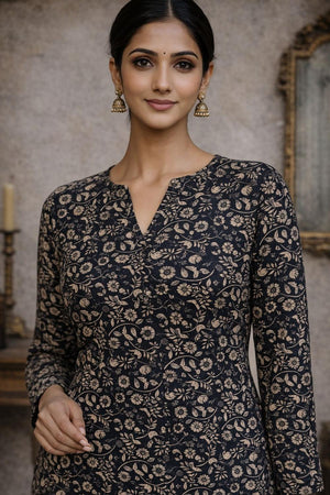 Black Floral Printed Muslin Short Kurti (ACA5681)