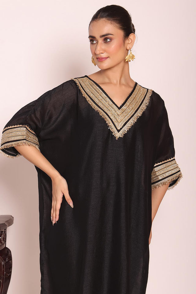 Black Sequin with Embroidered Silk Kurti Pant Set (ACA5696)