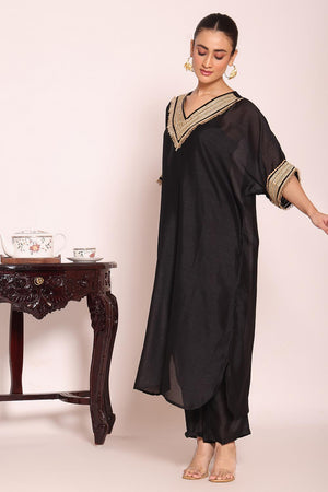 Black Sequin with Embroidered Silk Kurti Pant Set (ACA5696)