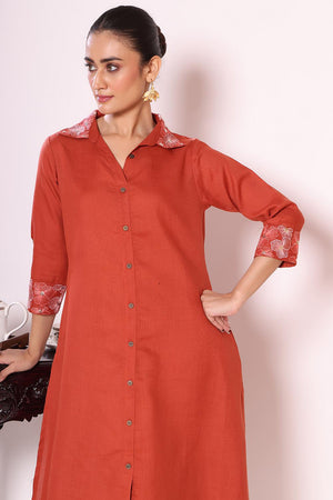 Rust Solid Silk Kurti Pant Set (ACA5698)