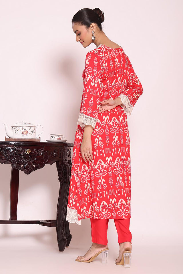 Pink Printed Silk Kurti Pant Set (ACA5699)