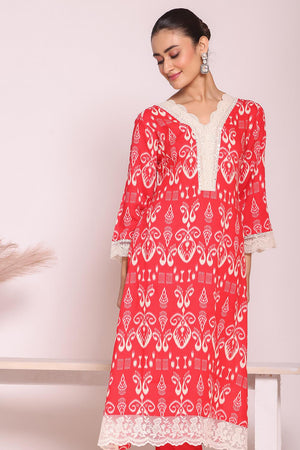 Pink Printed Silk Kurti Pant Set (ACA5699)