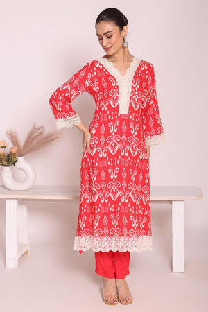 Pink Printed Silk Kurti Pant Set (ACA5699)
