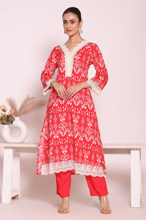 Pink Printed Silk Kurti Pant Set (ACA5699)