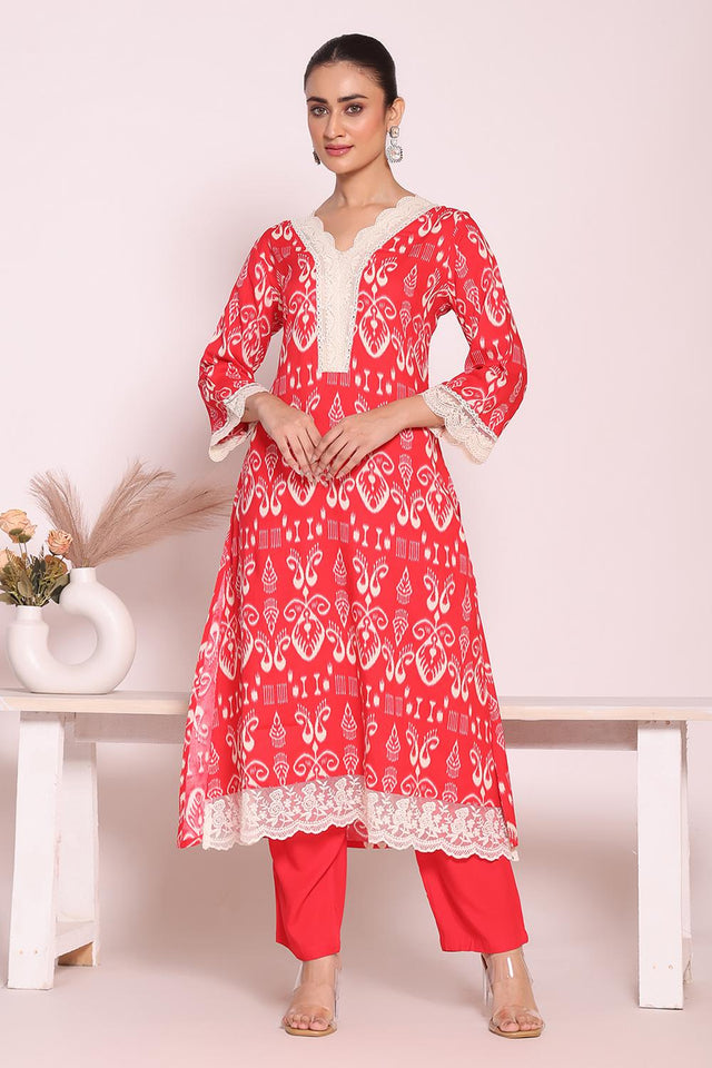 Pink Printed Silk Kurti Pant Set (ACA5699)