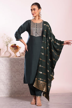 Black Embroidered Silk Kurti Pant Set (ACA5700)