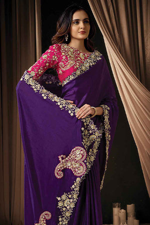Purple Embellished Silk Saree (ACA5743)