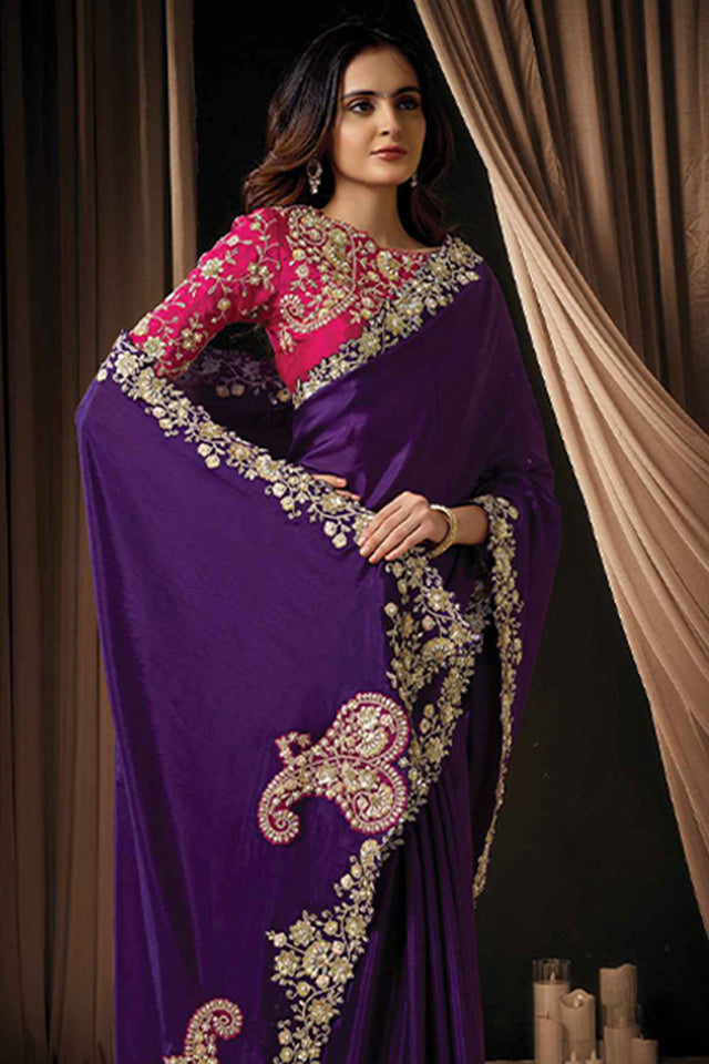Purple Embellished Silk Saree (ACA5743)