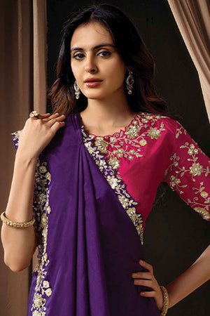 Purple Embellished Silk Saree (ACA5743)